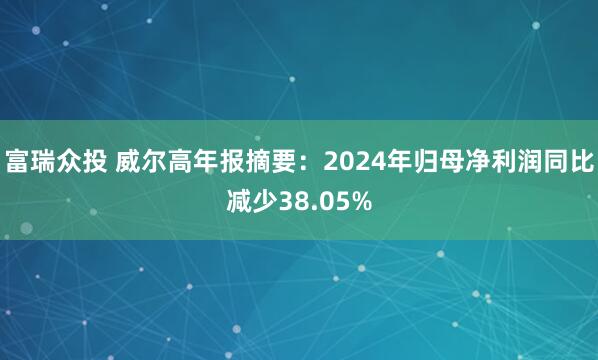富瑞众投 威尔高年报摘要：2024年归母净利润同比减少38.05%